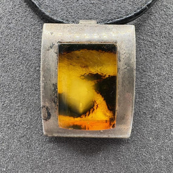 Sterling Silver 925 Amber Style Rectangular Penda… - image 2