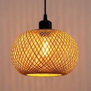 Suspension en bambou faite main - Lustre en rotin, lampe suspendue tissée pour salle à manger, restaurant, éclairage intérieur