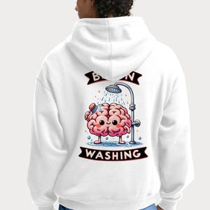Cotton Fleece Hooded Sweatshirt with Brain Print, Full Sleeve, Regular Fit, Available in Multiple Colors & Sizes (S,L,M,XS,XL,2X)