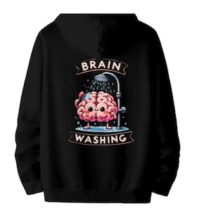 Cotton Fleece Hooded Sweatshirt with Brain Print, Full Sleeve, Regular Fit, Available in Multiple Colors & Sizes (S,L,M,XS,XL,2X)