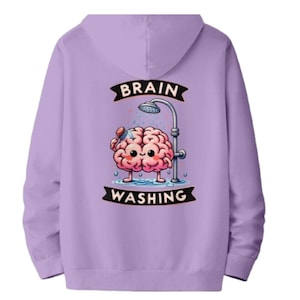 Cotton Fleece Hooded Sweatshirt with Brain Print, Full Sleeve, Regular Fit, Available in Multiple Colors & Sizes (S,L,M,XS,XL,2X)