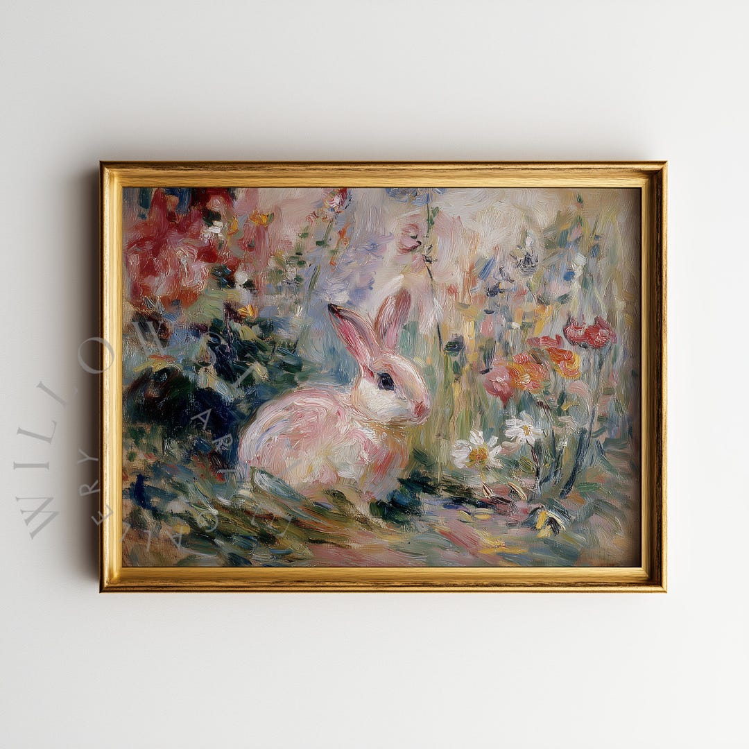 Cottage Core Rabbit Cottagecore Rabbit in Pastel Meadow - Cozy Printable Art, Cute Spring ...