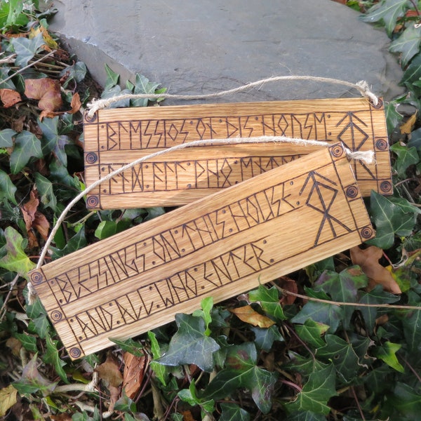 Viking home blessing plaque * Hand burnt * Norse house protection *  Futhark Runes * Housewarming * New home