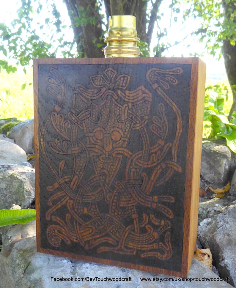 Viking Table Lamp Norse Art Solid Oak Wood Handcrafted Etsy