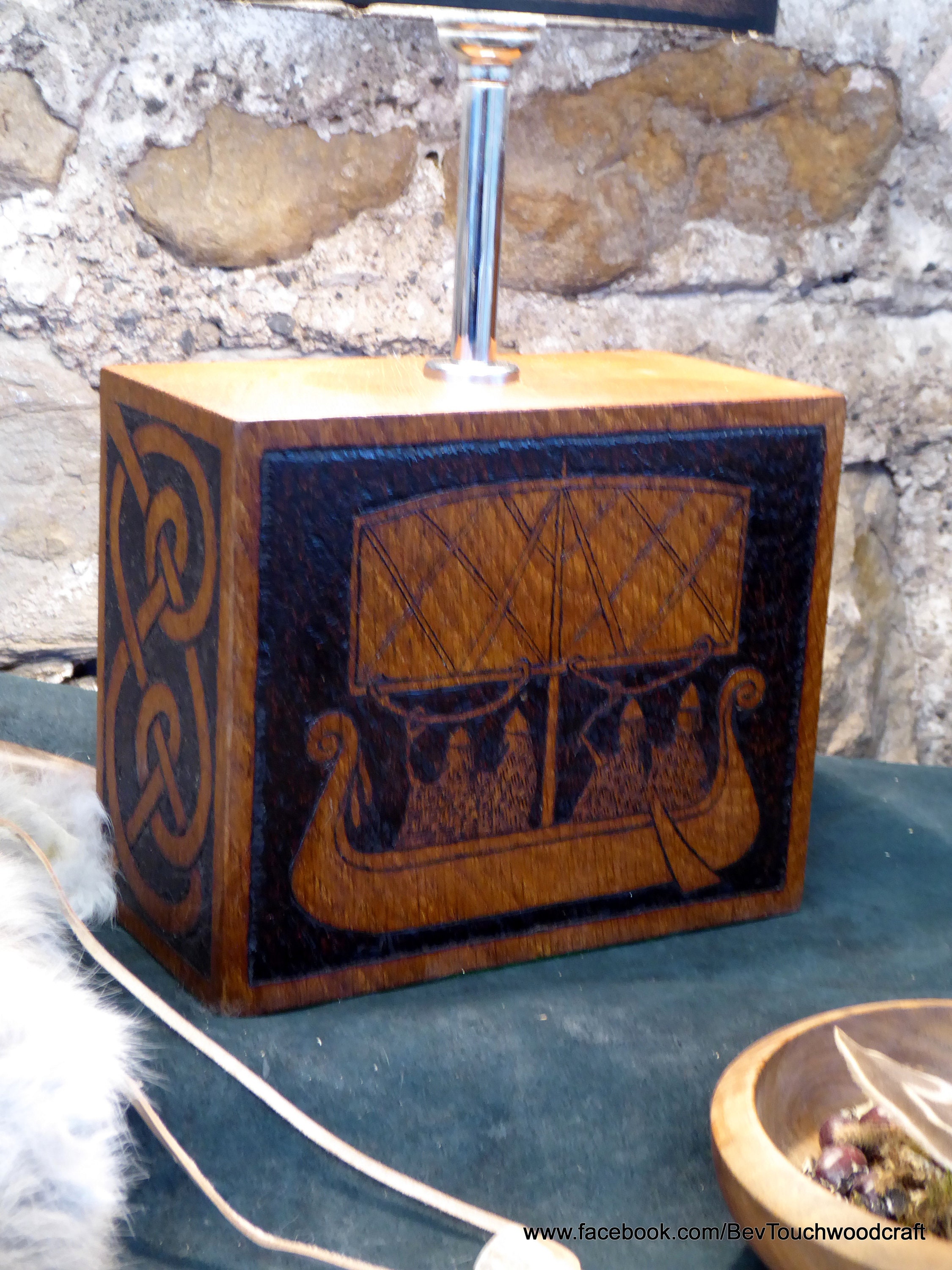 Viking Longship Table Lamp Carved wood lamp base Rune stone Etsy