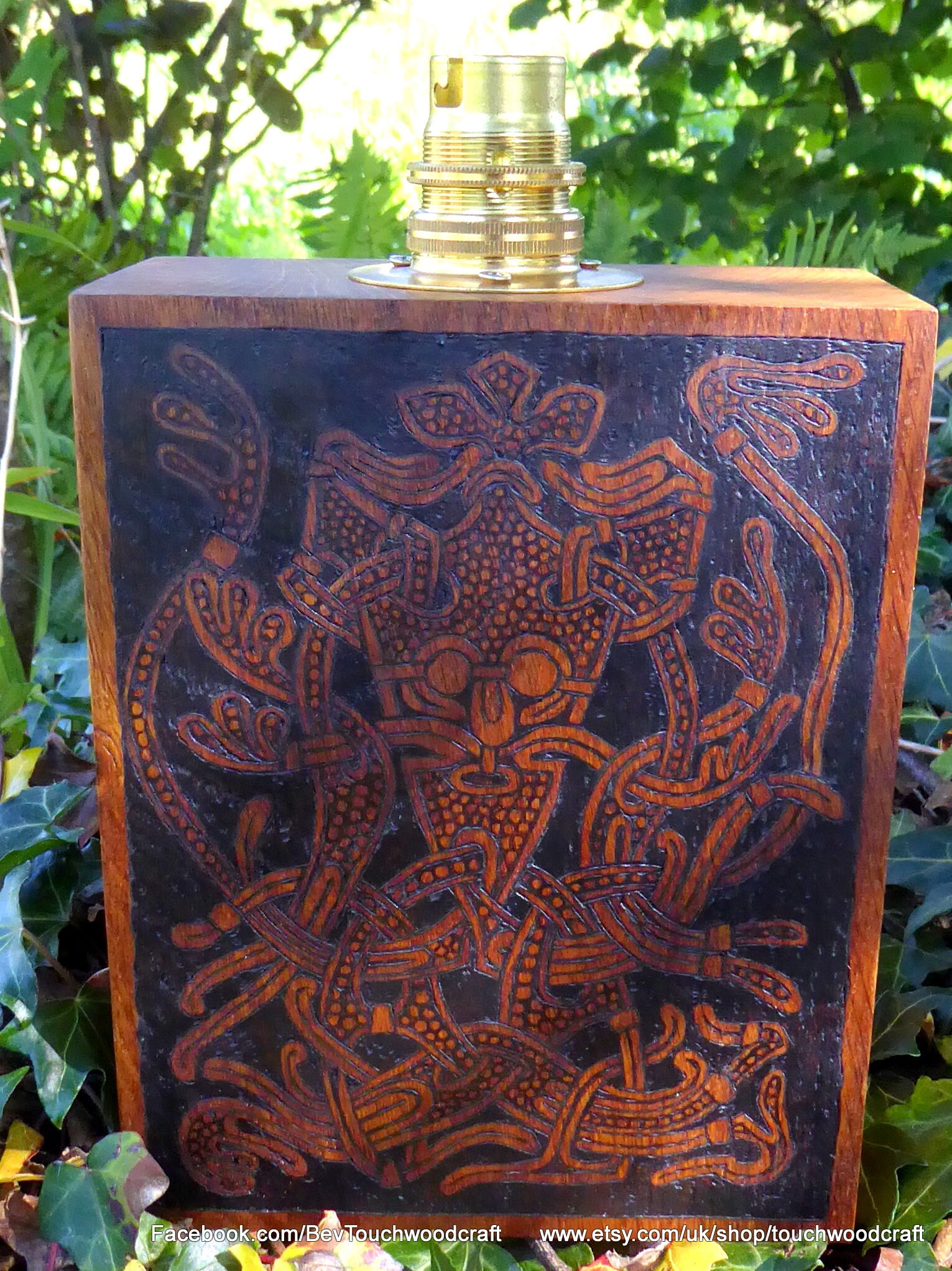 Viking Table Lamp Norse Art Solid Oak Wood Handcrafted Etsy