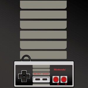 May include: A retro-style graphic featuring a Nintendo controller and cartridge design. The controller has a directional pad, select and start buttons, and red A and B buttons. The text reads "ACTION PACKED EXCITEMENT FOR THE ENTIRE FAMILY."