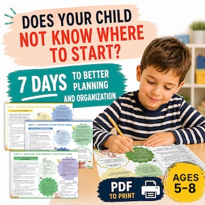 Planning and Organization Activities for Kids 5-8 | Executive Function Worksheets | 7 Day Printable Program | Build Focus & Task Skills