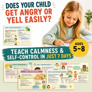 Emotional Regulation Activities for Kids 5-8 | 7 Day Calm Down Program | Self Control Worksheets Printable PDF