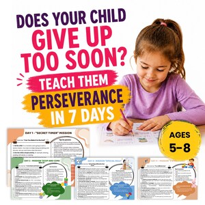 Attività di perseveranza per bambini dai 5 agli 8 anni | Sviluppa la concentrazione e porta a termine i compiti | Programma stampabile di 7 giorni | Schede di lavoro sulle funzioni esecutive