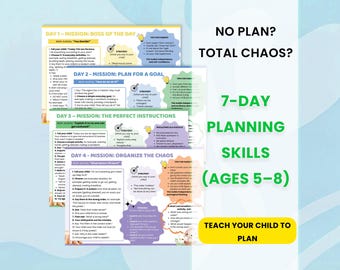 Plannings- en organisatieactiviteiten voor kinderen van 5-8 jaar | Werkbladen voor executieve functies | Printbaar programma van 7 dagen | Ontwikkel concentratie- en taakvaardigheden
