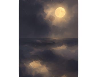 Impressão de oceano ao luar: arte de parede com paisagem marinha náutica e sonhadora