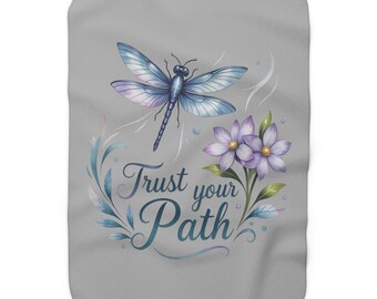 Trust Your Path Dragonfly Floral Sherpa Fleece Blanket | Inspirational Quote