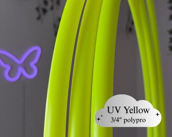 Aro de polipropileno amarillo UV de 3/4" personalizado. Fabricado a pedido en el tamaño que usted elija. Aro de polipropileno liviano para danza y artes fluidas.