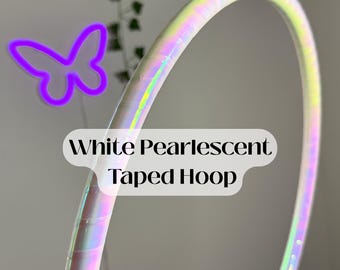 Aro blanco nacarado con cinta - Tamaño personalizado - HDPE o polipropileno - 5/8", 3/4" o 11/16" - Aro ligero para danza y artes del movimiento