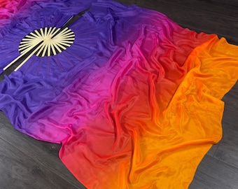 Conjunto de abanicos de seda UV Vibrant Sunset Bloom - Varillas de 30 cm (12") - Velos de longitud media de 122 cm (48") - Seda extra ancha