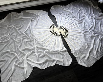Juego de abanicos de seda UV Full Moon - Varillas etéreas de 38 cm - Sedas de 122 cm de largo - Varillas de bambú natural