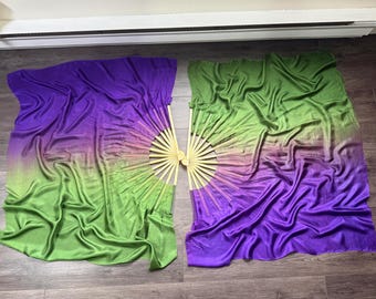 Conjunto de abanico de seda Swamp Witch - Varillas de tamaño Wisp de 31 cm (12,2") - Velos cortos de 94 cm (37") - Seda extra ancha - Variación de color horizontal