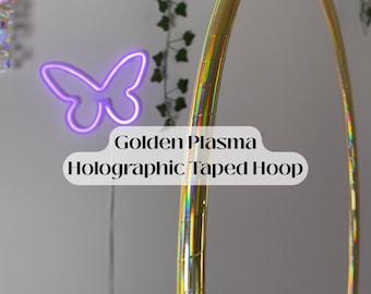 Aro holográfico de plasma dorado con cinta - Tamaño personalizado - HDPE o polipropileno de 19 mm (3/4") - Aro ligero para danza y artes del movimiento.