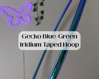 Aro Gecko azul verdoso iridio con cinta - Tamaño personalizado - HDPE o polipropileno - 5/8" o 11/16" - Aro ligero para danza y artes del movimiento