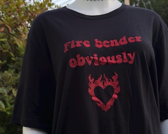Fire Bender tee - red glitter design on black 100% soft cotton t-shirt - Fae Flow Studio apparel - designed & handmade in house