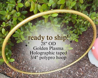 28" Golden Plasma Holographic Deco Taped Polypro 3/4" Hoop, pre-made ready to ship - lightweight hoop for flow arts dance, holographic tape