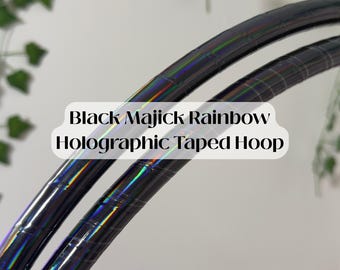Aro holográfico Black Majick Rainbow con cinta - Tamaño personalizado - HDPE o polipropileno - 3/4" - Aro ligero para danza y artes del movimiento