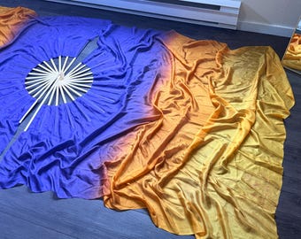 Conjunto de abanico de seda Amethyst Sun - Tamaño etéreo: varillas de 15,4" - velos de 65" de largo - seda extra ancha **Precio rebajado debido a las manchas de tinte que se muestran en la imagen**