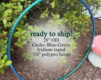 28" Gecko Blue-Green Iridium Deco Taped Polypro 5/8" Hoop, pre-made ready to ship - lightweight hoop for flow arts dance, colour morphing