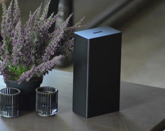 金属製貯金箱 - 開けられない貯金箱、手作りのブラックスチール貯金箱、ミニマリストな室内装飾、男性、女性、子供へのユニークなギフト