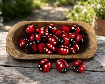 Needle-Felted Wool LADYBUGS | Handmade Ladybug Décor | Tiered Tray Accent