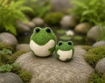 Needle-Felted Wool FROGS | 2 Sizes | Handmade Frog Décor | Tiered Tray Accent