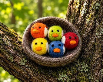 Needle-Felted BIRDS | Handmade Decor | Nests | Colorful Nature Decor | Pin | Vent Clip | Magnet | Stem