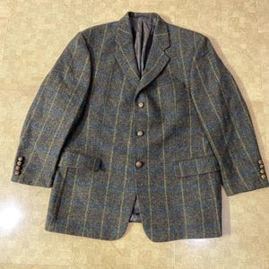 Vintage Harris Tweed Wool Blazer – Barutti Handwoven Check Sport Coat, 100% Pure New Wool, Classic Men&#39;s Jacket