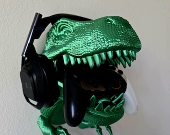 T-Rex Dinosaur Headphone & Controller Wall Mount – Gamer Room Décor
