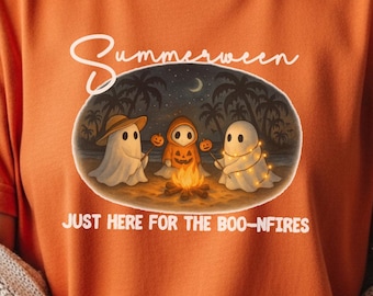 Summerween Ghost Bonfire T-Shirt: Spooky Campfire Graphic Tee