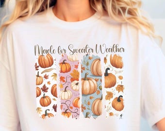 Sweater Weather T-Shirt: Cozy Fall Tee with Pumpkin Design