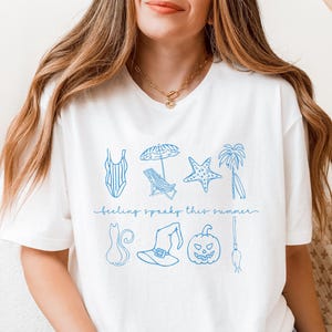 Summerween T-Shirt Summer Halloween TShirt Beach Shirt Summer Tee Pumpkin Spooky Graphic Shirt Halloween Lover Trendy Women Tee