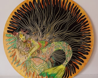 Original mermaid artwork on wood, fantasy art, mermaid illustration by Olivia Rose