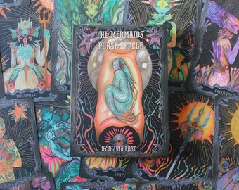 Mermaid oracle deck, The mermaid’s purse oracle deck, mermaid art, fantasy cards, Tarot, spiritual deck, Spiritual artwork