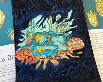 Original oracle art, clarity  ,  original art, tarot artwork, watercolour art, The mermaids purse oracle