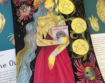 Original tarot art, Three of pentacles  ,  original art, tarot artwork, watercolour art, The minds eye tarot