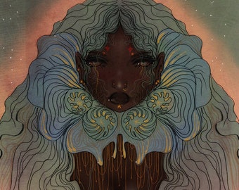 Fantasy, POC, black girl fantasy art, fine art print, fairy, mermaid art by Olivia Rose