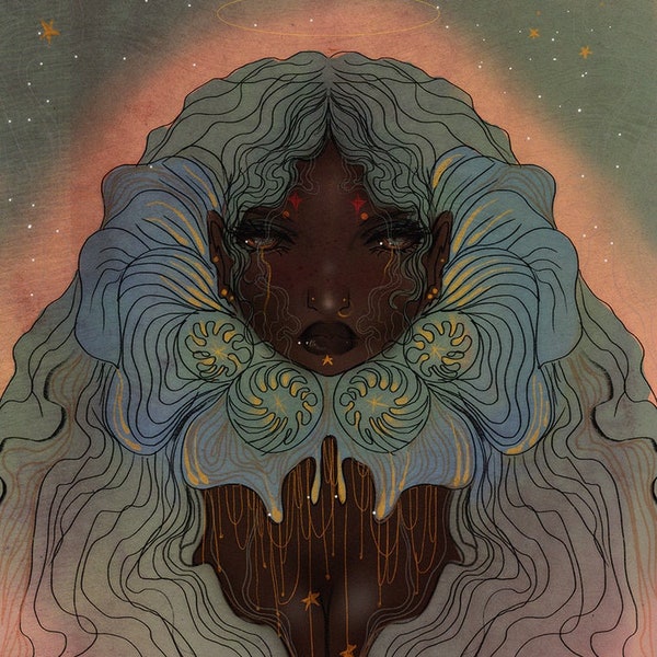 Fantasy, POC, black girl fantasy art, fine art print, fairy, mermaid art by Olivia Rose