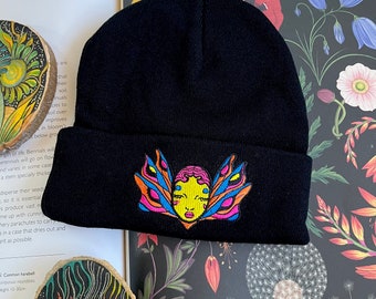 Black embroider beanie