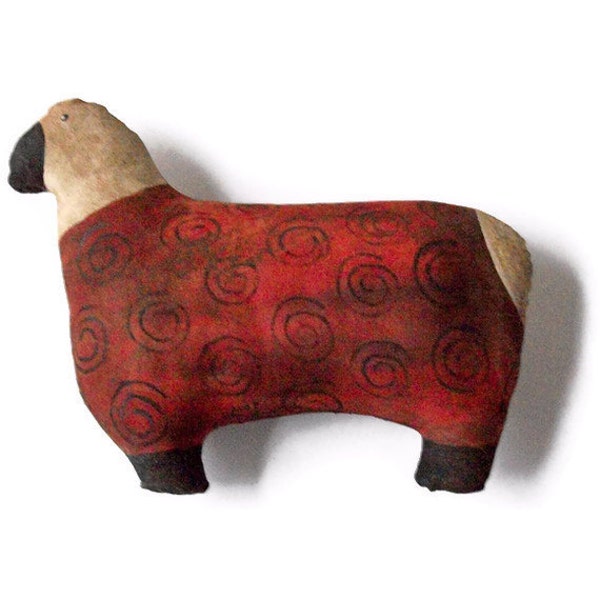 Primitive Sheep Doll Rustic  ...in Red Sweater...Home Decor Housewarming Holidays red black