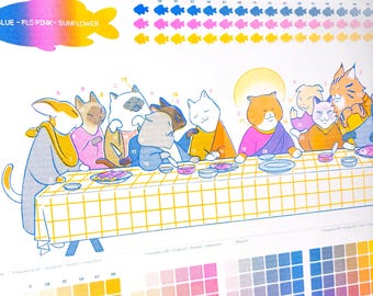 Pôster com tabela de cores Riso | A Última Ceia - Rosa Flo, Azul, Girassol
