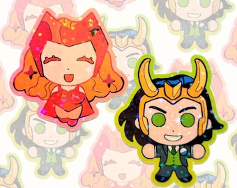 Adesivos chibi de Loki e Wanda