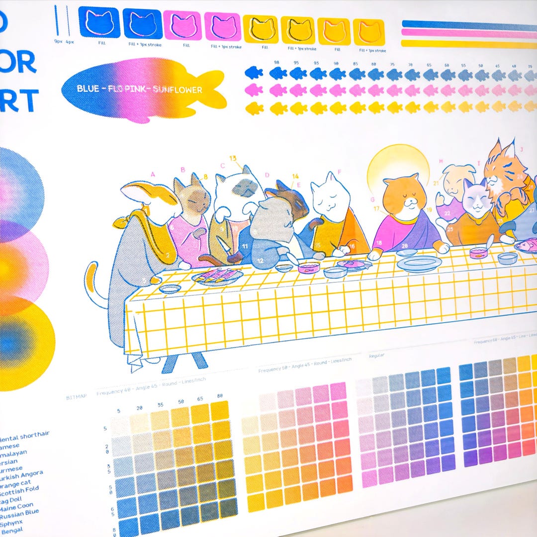 Riso Color Chart Poster | the Last Supper - Flo Pink, Blue, Sunflower ...