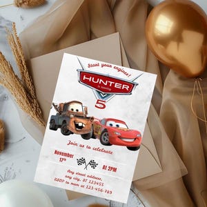 Cars Birthday Invitation | Lightning McQueen Invitation, Kids Birthday Invitation | Editable Personalized Canva Printable Digital Invitation